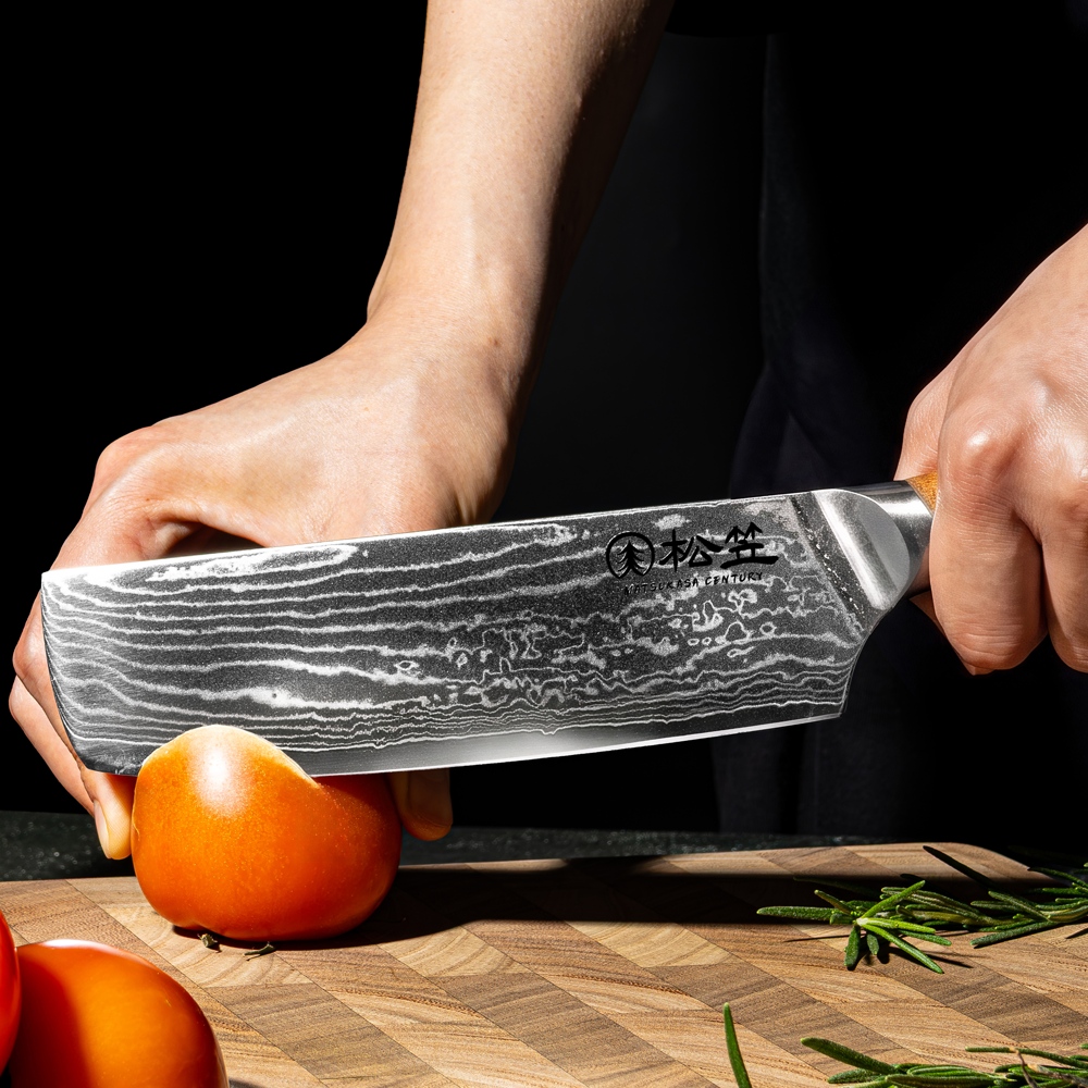 MATSUKASA CENTURY nakiri cutting into a tomato