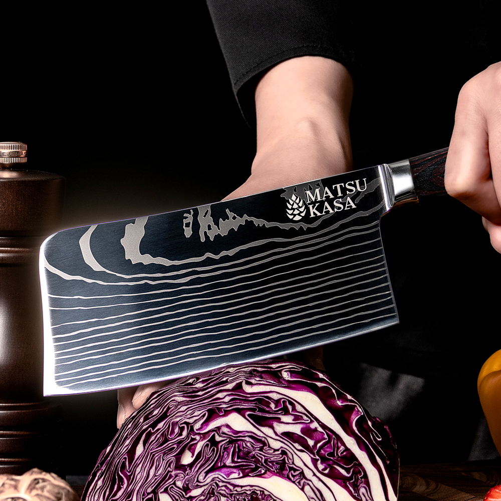 MATSUKASA cleaver slicing into purple cabbage